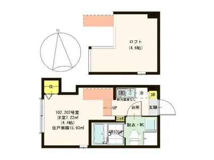 ハーモニーテラス東金町(ワンルーム/1階)の間取り写真
