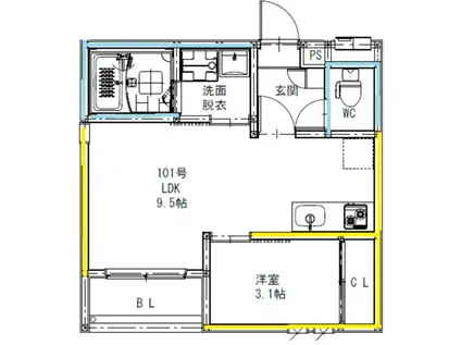 REGALESTプルミエール坪井(1LDK/1階)の間取り写真