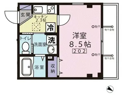 ブリエ国立(1K/2階)の間取り写真