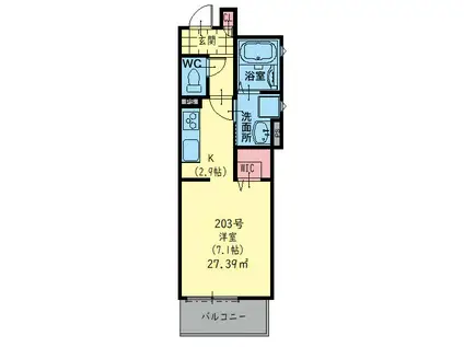 クリエオーレ上小阪(1K/2階)の間取り写真