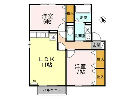 プレミールA棟(2LDK/1階)の間取り写真