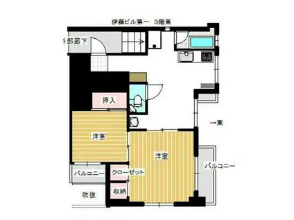 伊藤ビル(2DK/3階)の間取り写真