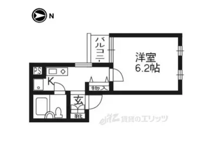 DETOM-1烏丸鞍馬口Ⅱ(1K/2階)の間取り写真