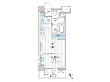 パークアクシス門前仲町テラス(1DK/2階)の間取り写真