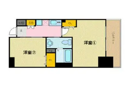 エステムプラザ難波イーストIIブレスト(2K/11階)の間取り写真