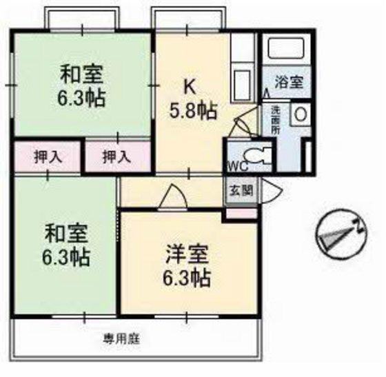 レヴールK I・II I(3K/1階)の間取り写真