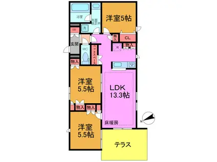 オルティエノワール(3LDK/1階)の間取り写真