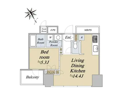 ワテラスタワーレジデンス(1LDK/33階)の間取り写真