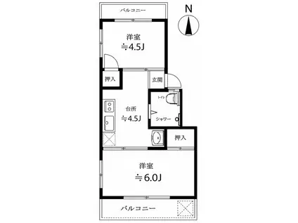 大洋江原マンション(2K/5階)の間取り写真