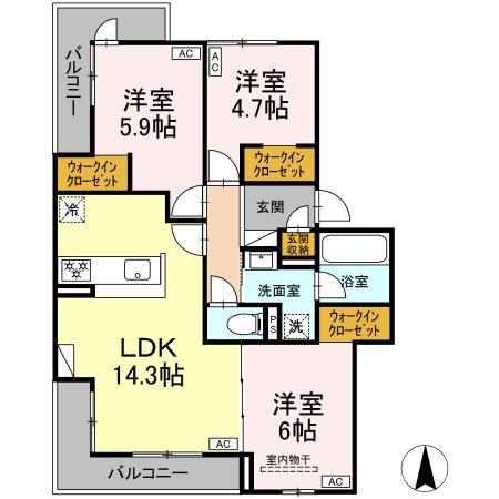 D-CRINUM 竹原(3LDK/3階)の間取り写真