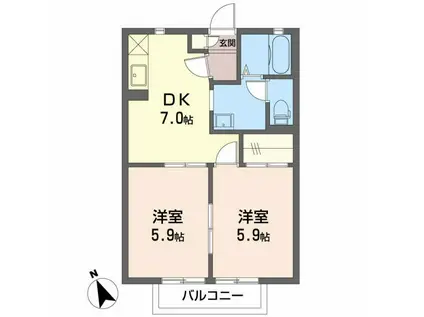 エスポアール利平治城西 弐番館(2DK/2階)の間取り写真