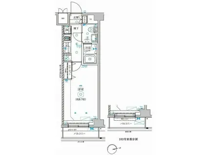 RELUXIA綾瀬(1K/5階)の間取り写真