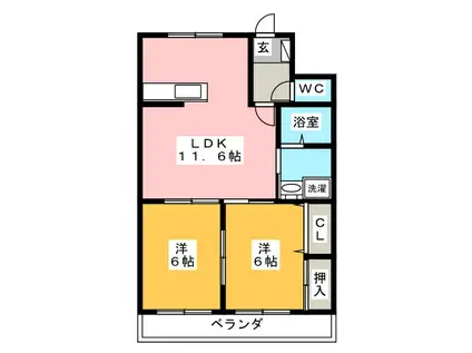 スカイふじ(2LDK/1階)の間取り写真