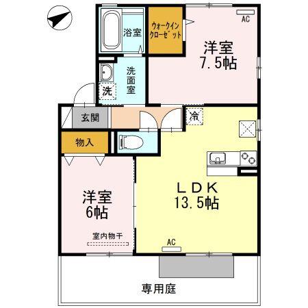シャルムコート(2LDK/1階)の間取り写真