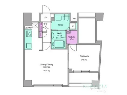 レジディア恵比寿南(1LDK/2階)の間取り写真