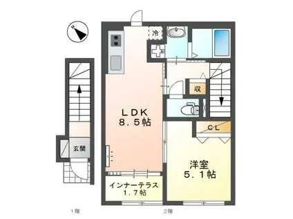 ケーエム カーサ新横浜(1LDK/2階)の間取り写真