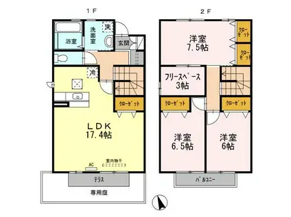 ウィズ山城(3LDK/1階)の間取り写真