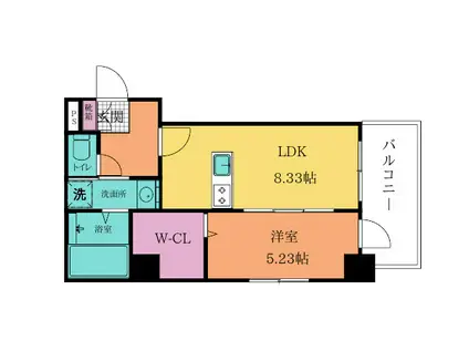 北九州モノレール 平和通駅 徒歩2分 11階建 築5年(1LDK/8階)の間取り写真