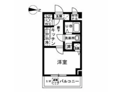 YAMATE(1K/4階)の間取り写真