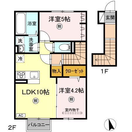 ロイジェントパークス野田町5丁目 B棟(2LDK/2階)の間取り写真