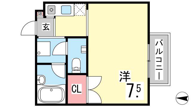 フォアオルテ岡本(1K/1階)の間取り写真