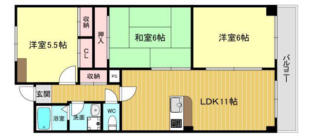 ヴェルドミール カミロク(3LDK/3階)の間取り写真