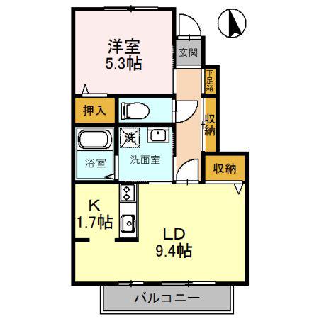 クレアー A棟(1LDK/1階)の間取り写真