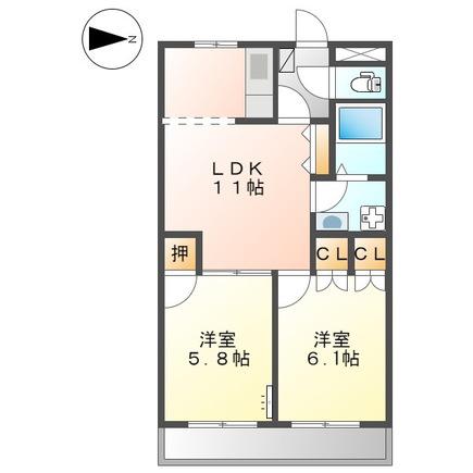 サン・フラワー新宮(2LDK/1階)の間取り写真