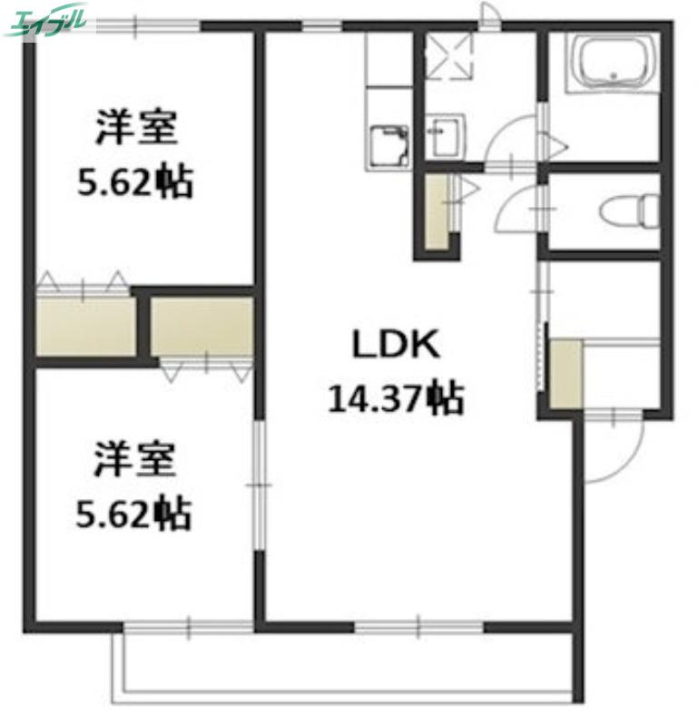 サンパティオ大福II(2LDK/2階)の間取り写真