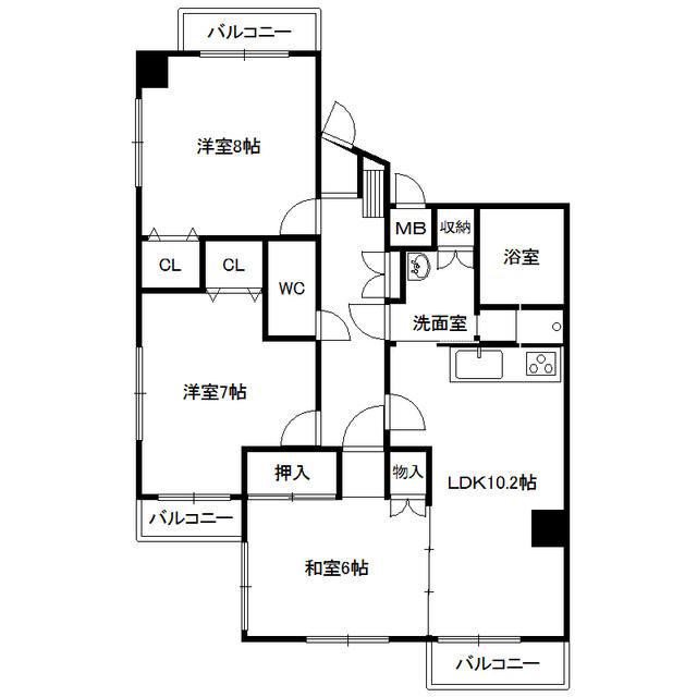 八乙女148ビル(3LDK/3階)の間取り写真