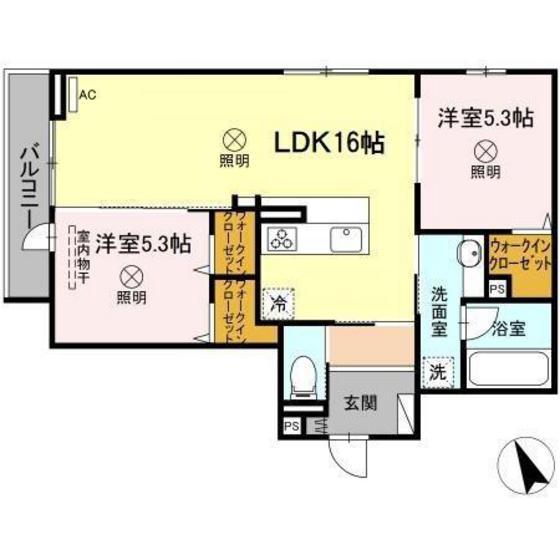 D-ROOM中筋I(2LDK/3階)の間取り写真