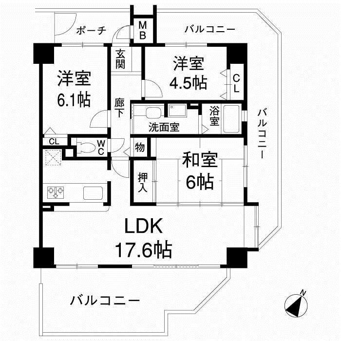エル・フラット夙川霞町(3LDK/1階)の間取り写真
