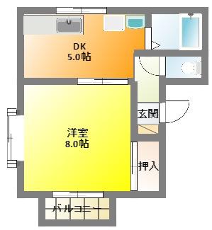 ハーバーシティハウス(1K/2階)の間取り写真