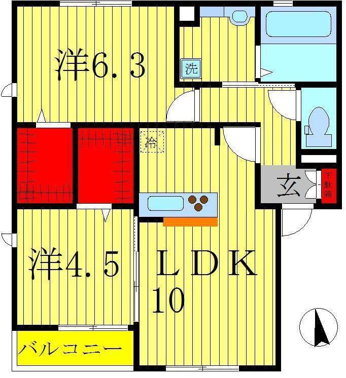バリスサイト F(2LDK/1階)の間取り写真