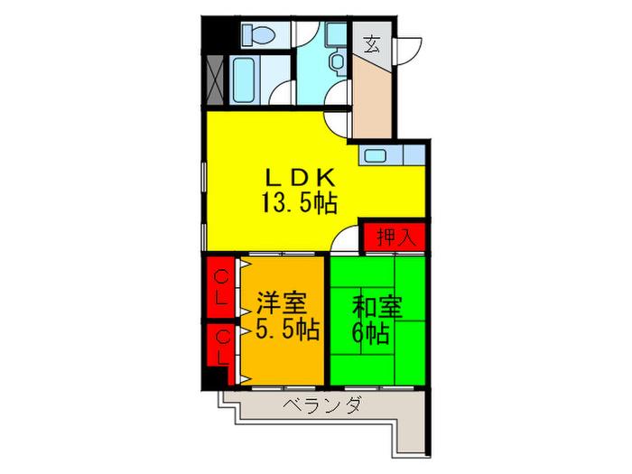 グランミッシェル(2LDK/5階)の間取り写真