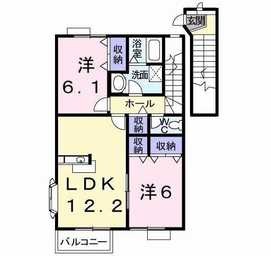 エスポワールハイムD(2LDK/2階)の間取り写真