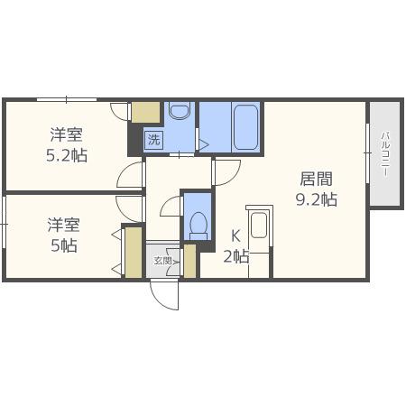 CASA稲穂(2LDK/3階)の間取り写真