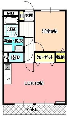 ベルメゾン宮の上(1LDK/1階)の間取り写真