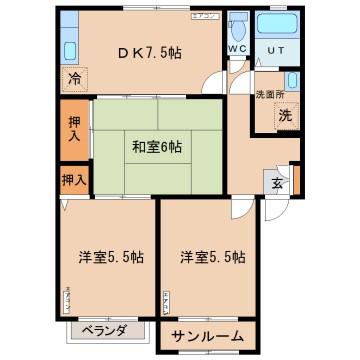 サンガーデン大泉(3DK/1階)の間取り写真