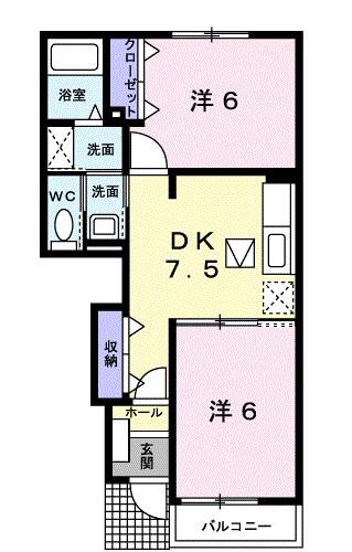 サンシャインゆずの木(2DK/1階)の間取り写真