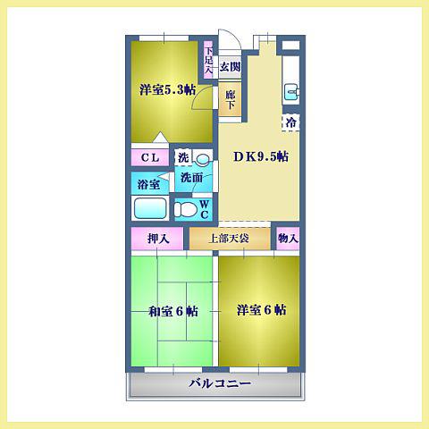 エグレット轟(3DK/4階)の間取り写真
