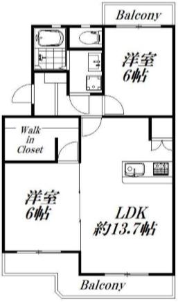 マンションクリエイト(2LDK/2階)の間取り写真