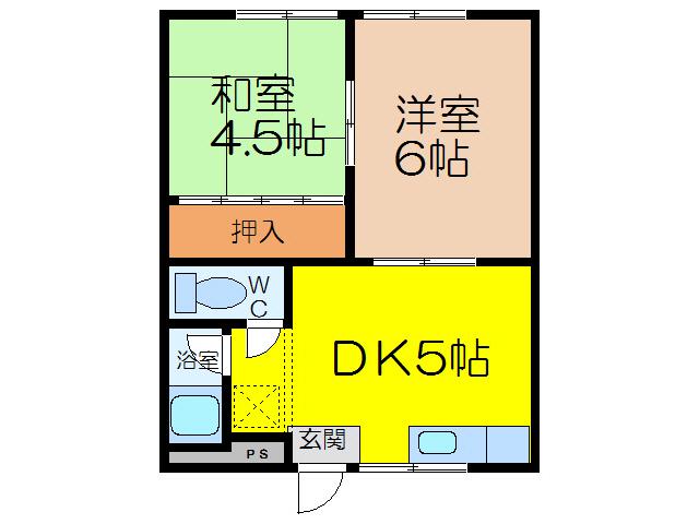 コーポ三溝(2DK/1階)の間取り写真