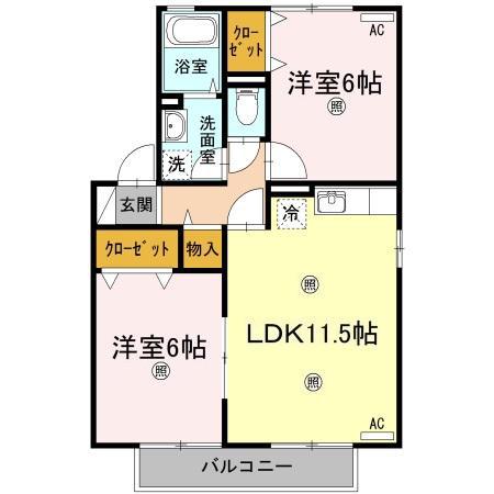 シャンブルC棟(2LDK/1階)の間取り写真