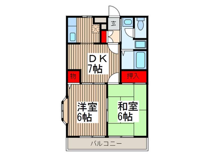 アルカディアコート(2DK/2階)の間取り写真