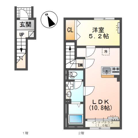 フェイジョアD(1LDK/2階)の間取り写真