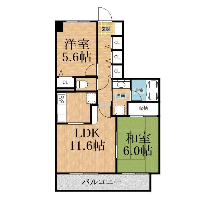 コスモ土気エクストール(2LDK/4階)の間取り写真
