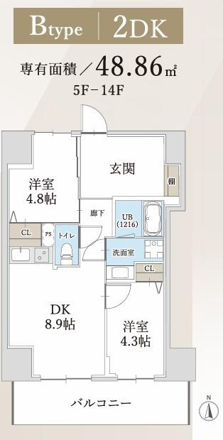 ハイラインV(2DK/5階)の間取り写真