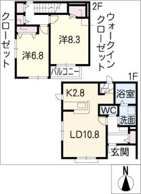 コトー猫ヶ洞(2LDK/2階)の間取り写真