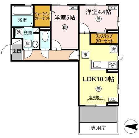 D-ROOM八王寺町(2LDK/1階)の間取り写真